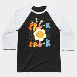 Smile Face First Day Of Team Prek Back To School Groovy Baseball T-Shirt